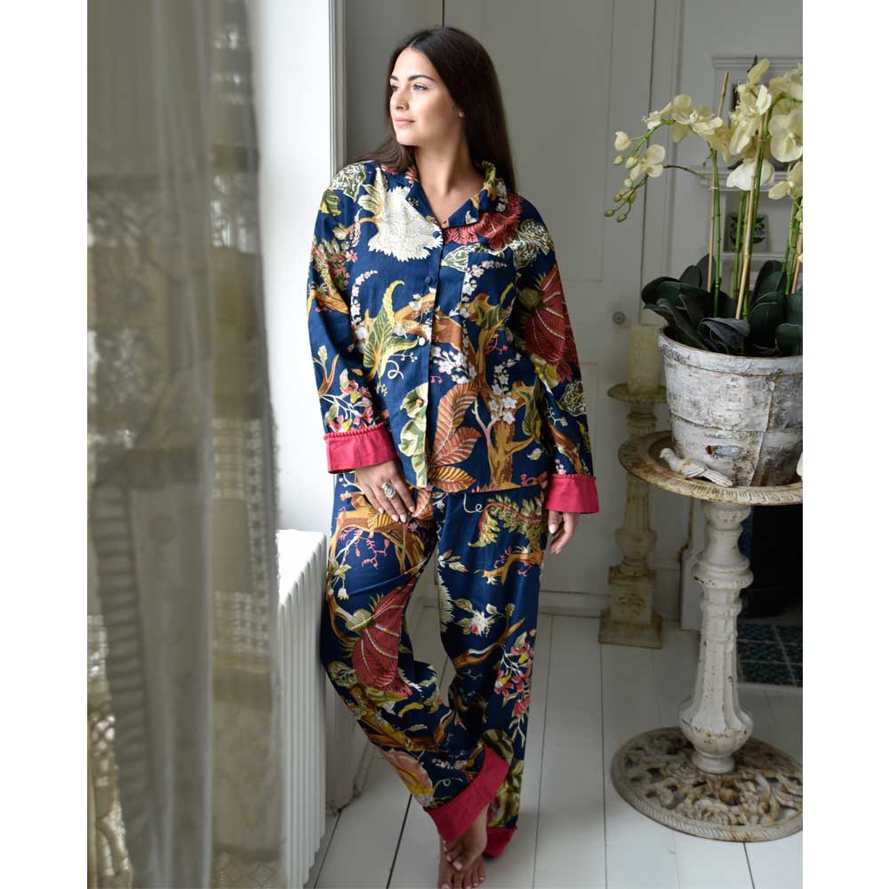 Blue Carnation Print Ladies Pyjamas