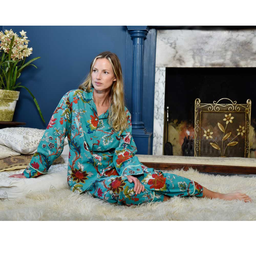 Teal Exotic Print Ladies Pyjamas