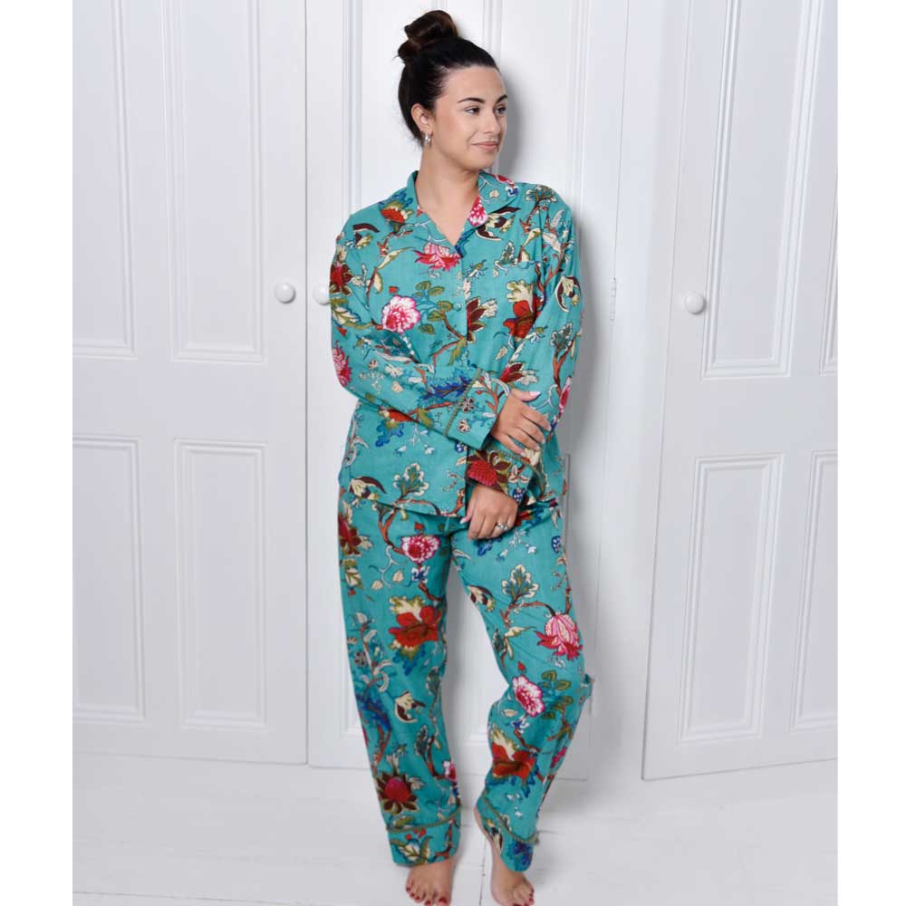 Teal Exotic Print Ladies Pyjamas