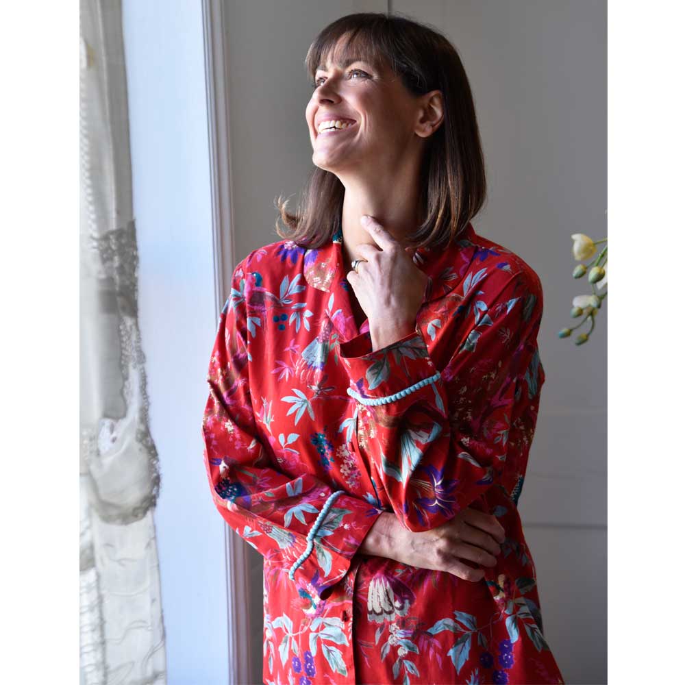 Red Exotic Bird Print Pyjamas