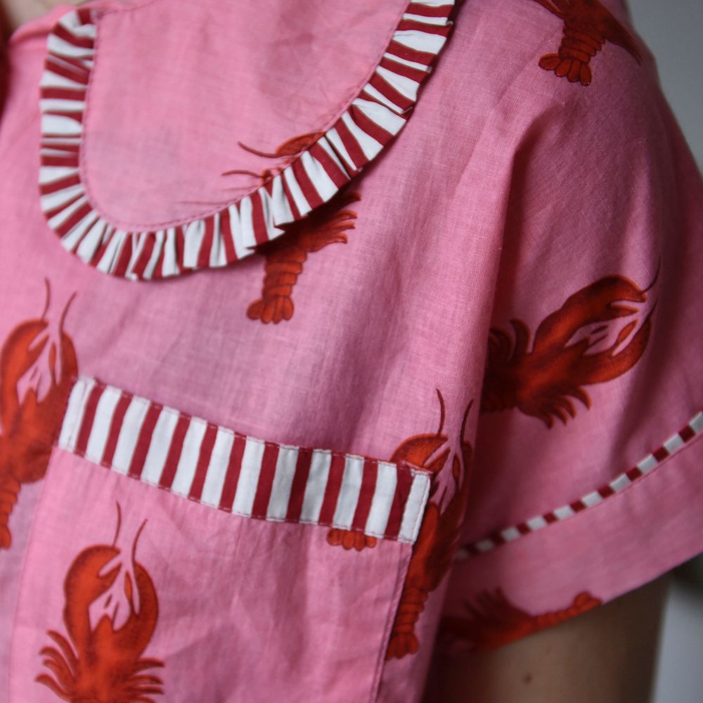 Pink & Red Lobster Shortie Pyjama Set With Peter Pan Collar