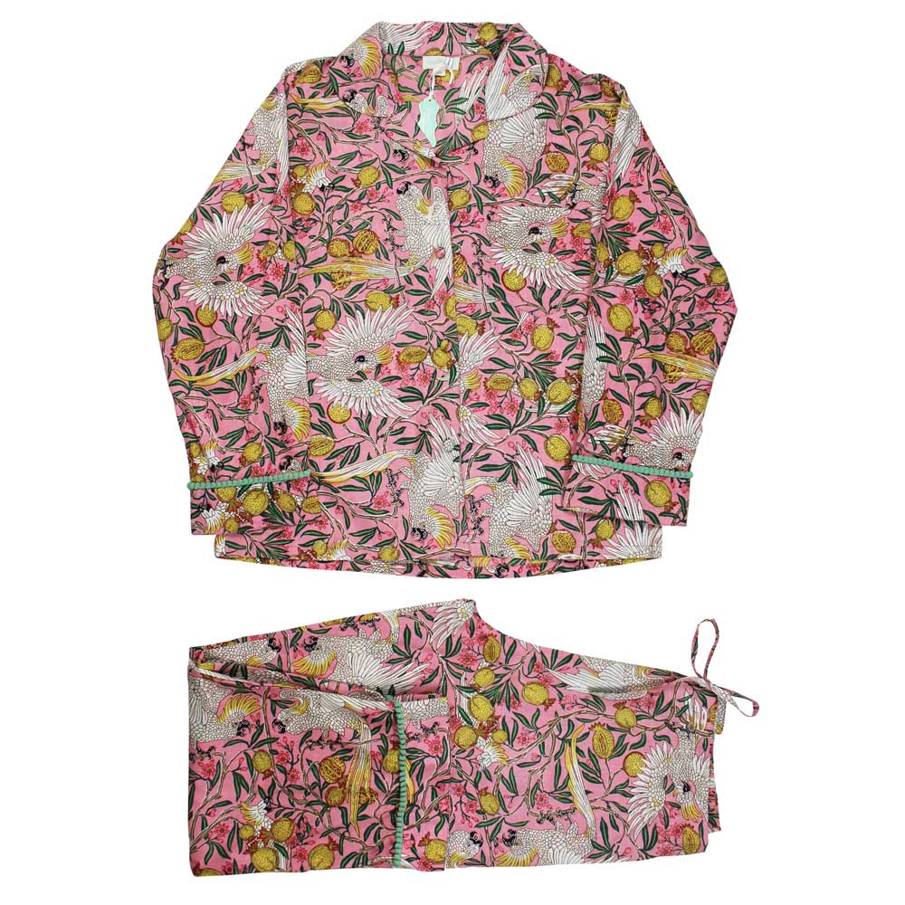 Pink Tropical Bird & Pomegranate Print Pyjamas