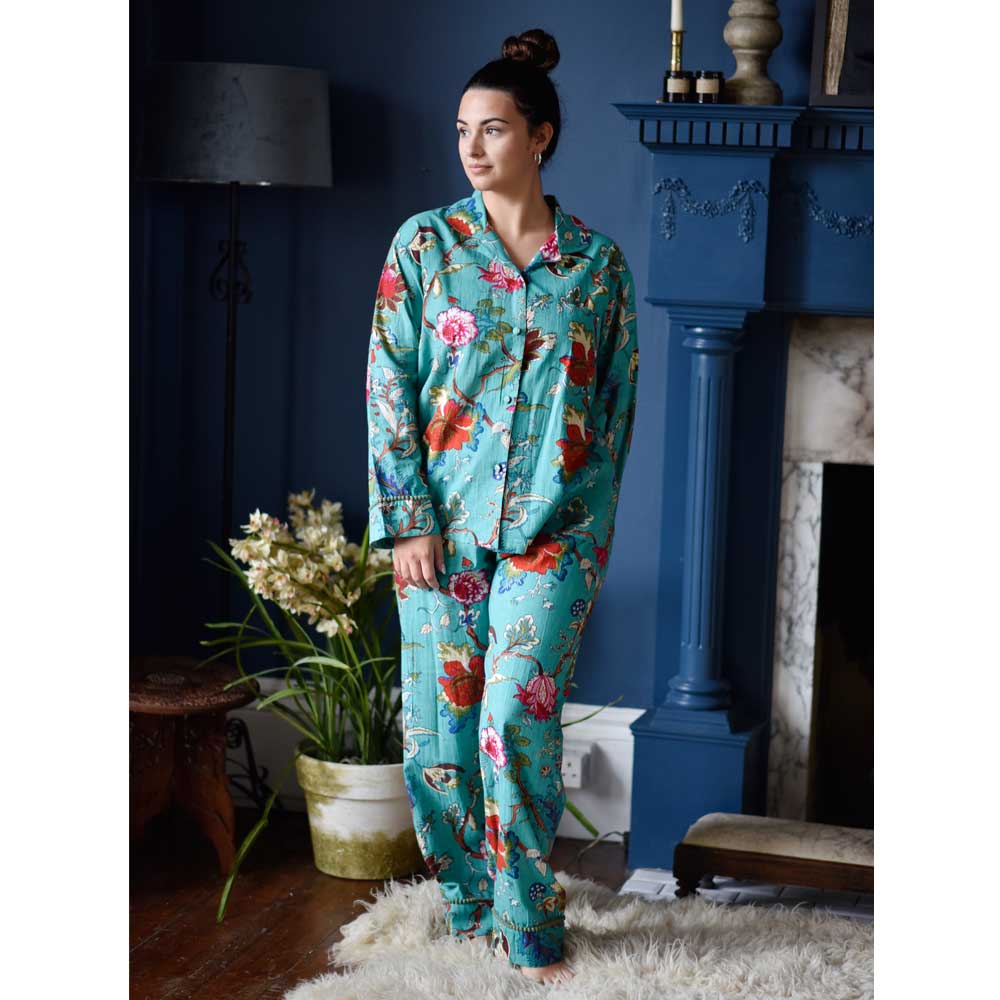 Teal Exotic Print Ladies Pyjamas