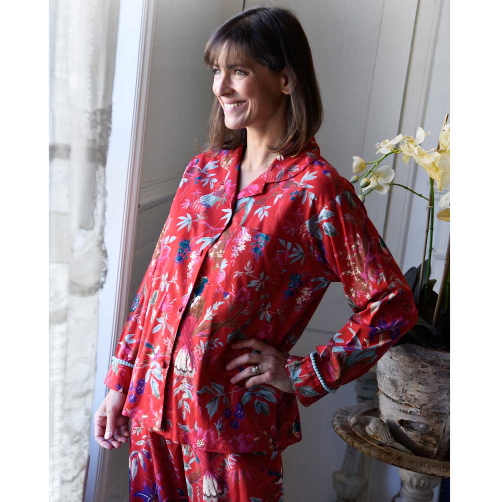 Red Exotic Bird Print Pyjamas
