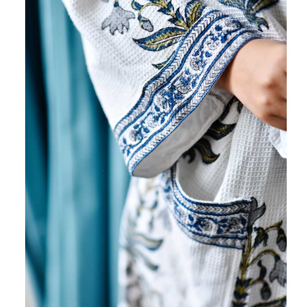 Blue Flower Waffle Dressing Gown