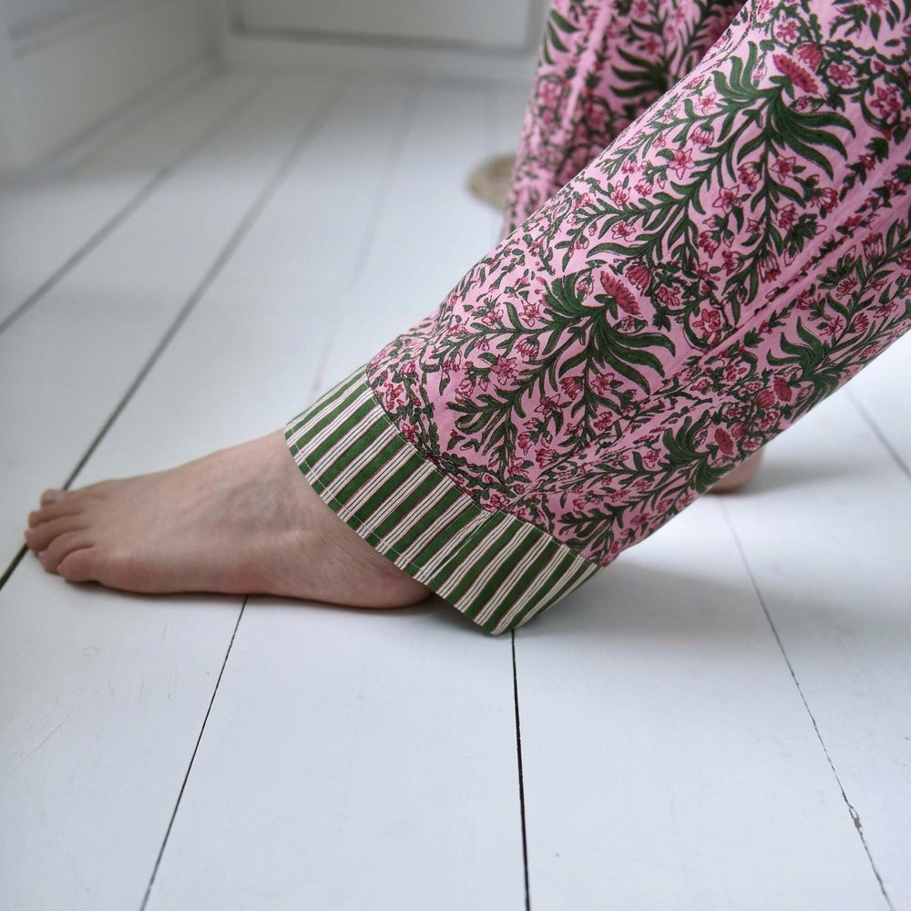 Pink & Green Damask Style Floral Print Pyjamas