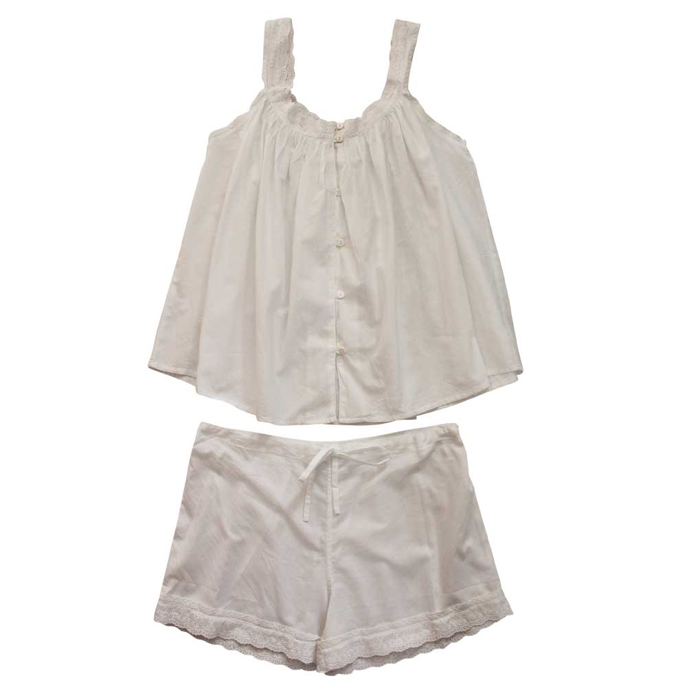 Sleeveless Button Down White Shortie Pyjama Set