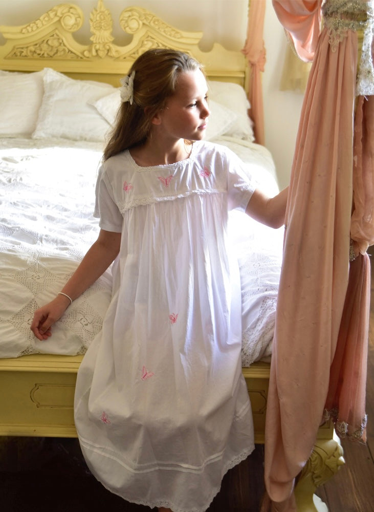 Flora Girls Dress With Butterfly Embroidery