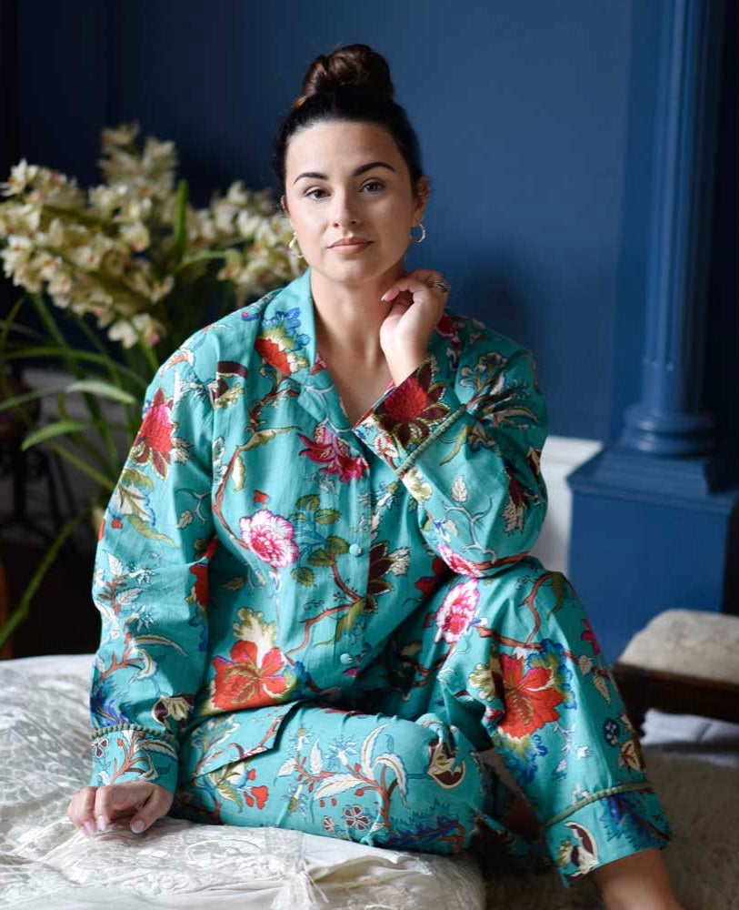 Teal Exotic Print Ladies Pyjamas