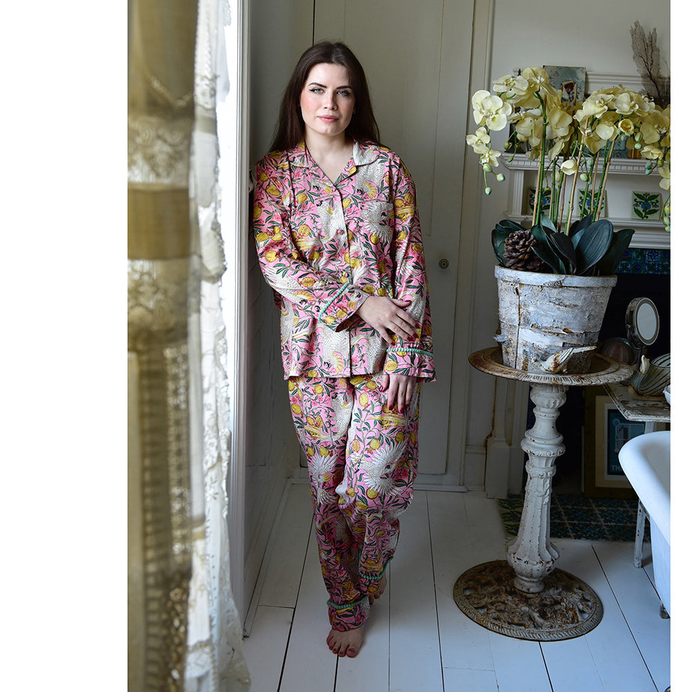 Pink Tropical Bird & Pomegranate Print Pyjamas