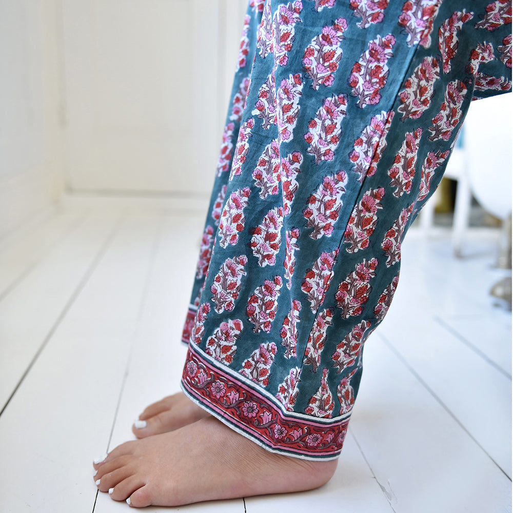 Pine Green, Red, Pink & Mustard Block Print Pyjamas