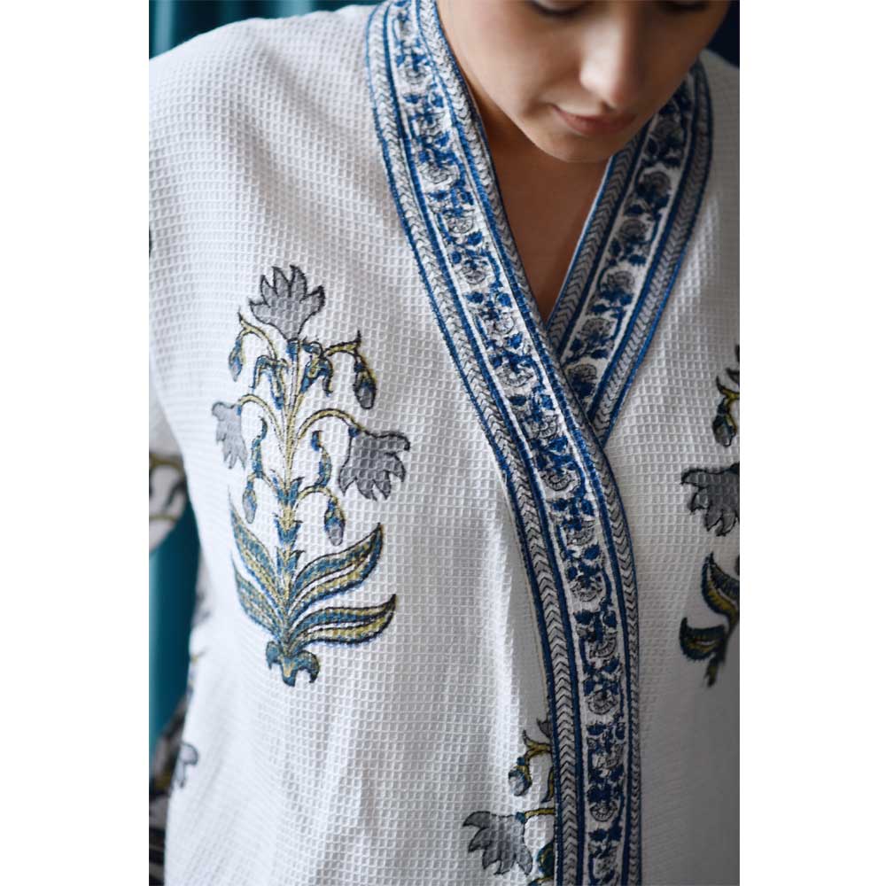 Blue Flower Waffle Dressing Gown