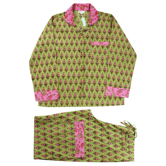 Lime Green & Pink Small Block Print Women’s Pyjamas