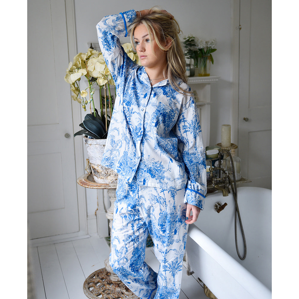 Blue & White Safari Toile De Jouy Print Pyjamas