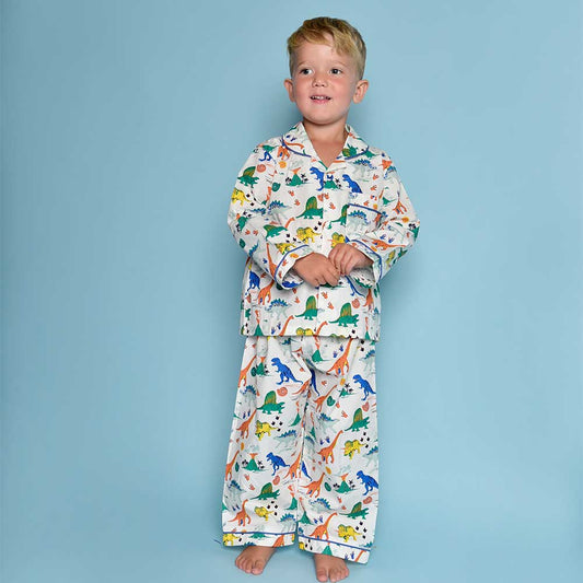 Colourful Dinosaur Print Traditional Pyjamas