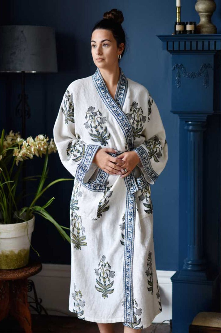 Blue Flower Waffle Dressing Gown