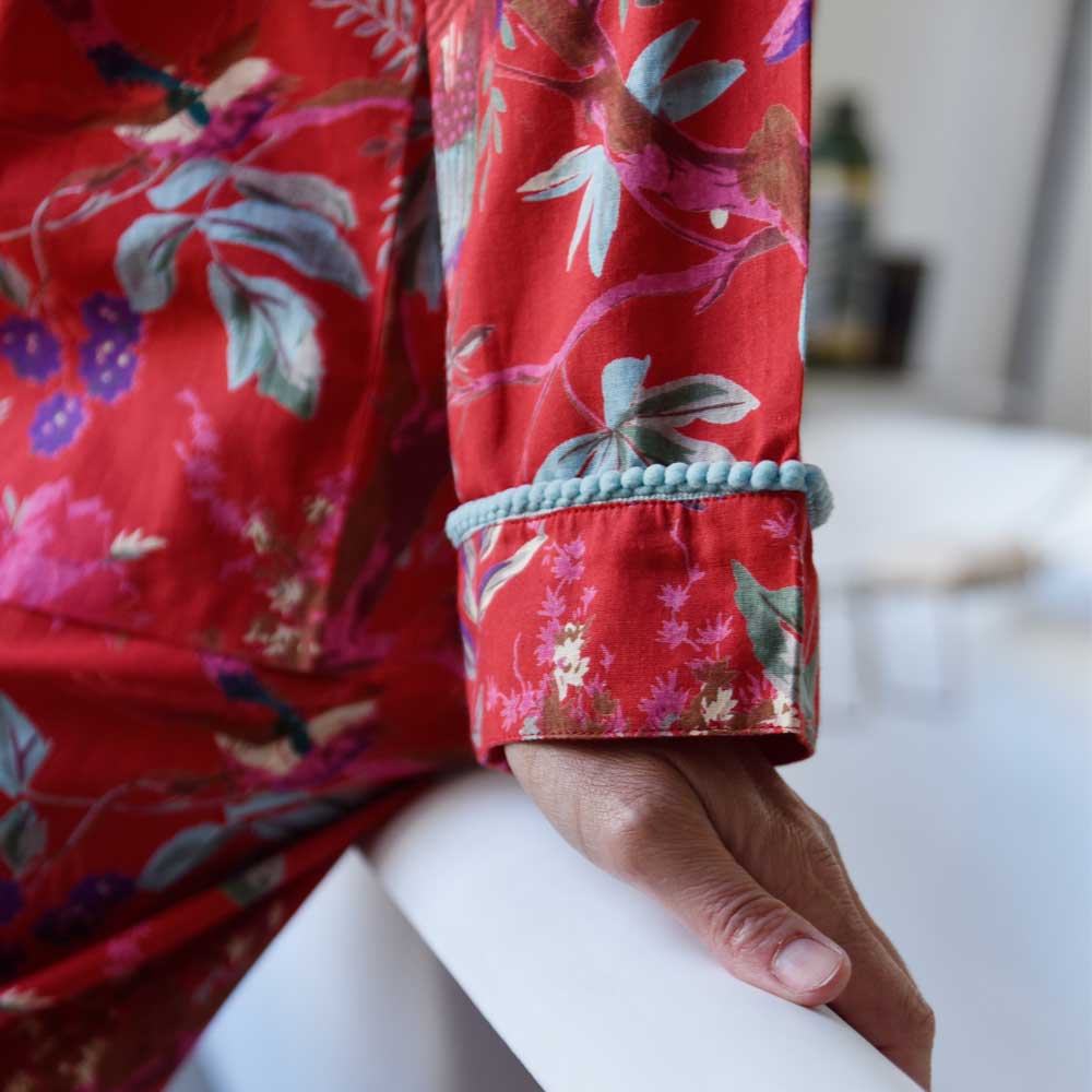 Red Exotic Bird Print Pyjamas