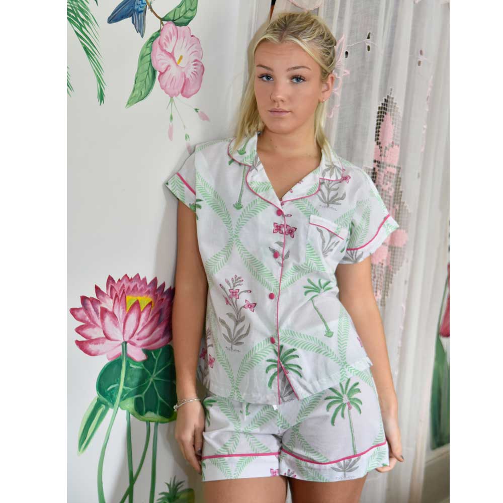 Floral Pink Palms Short Pyjama Set