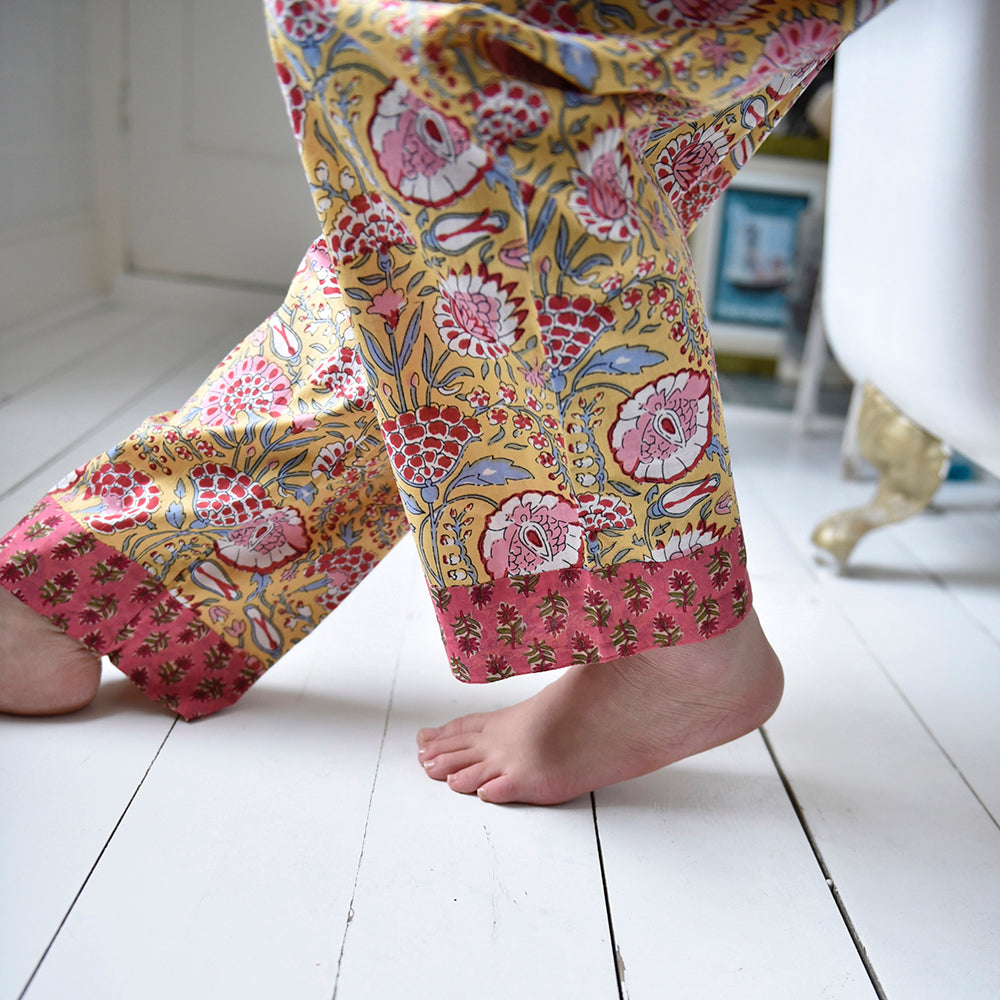 Yellow & Pink Carnation Print PyjamasYellow & Pink Carnation Print Pyjamas