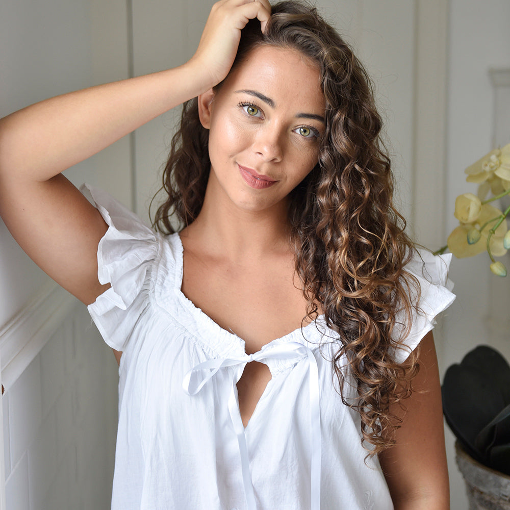 Frilly Cap Sleeved White Shortie Pyjama Set