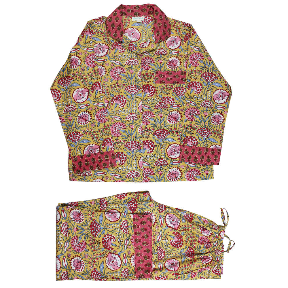 Yellow & Pink Carnation Print PyjamasYellow & Pink Carnation Print Pyjamas