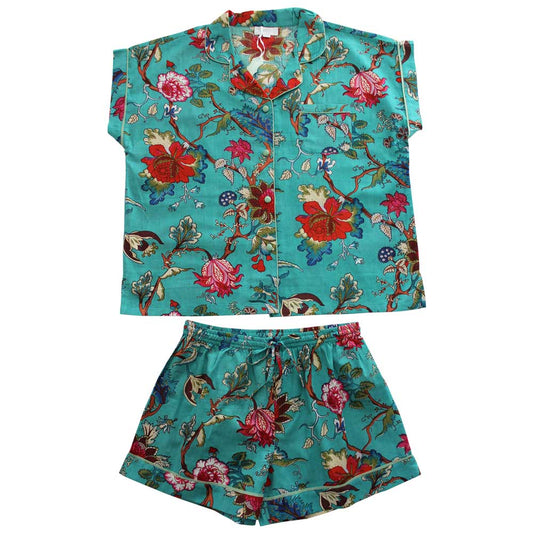Teal Exotic Flower Short Pyjama Set