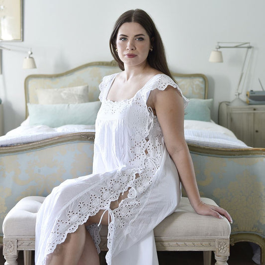 Betty Womens White Sleeveless Nightdress With Side Ties