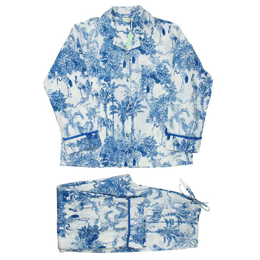 Blue & White Safari Toile De Jouy Print Pyjamas