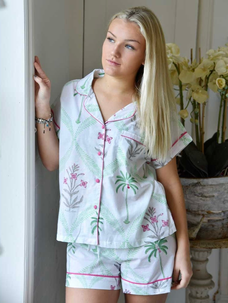 Floral Pink Palms Short Pyjama Set