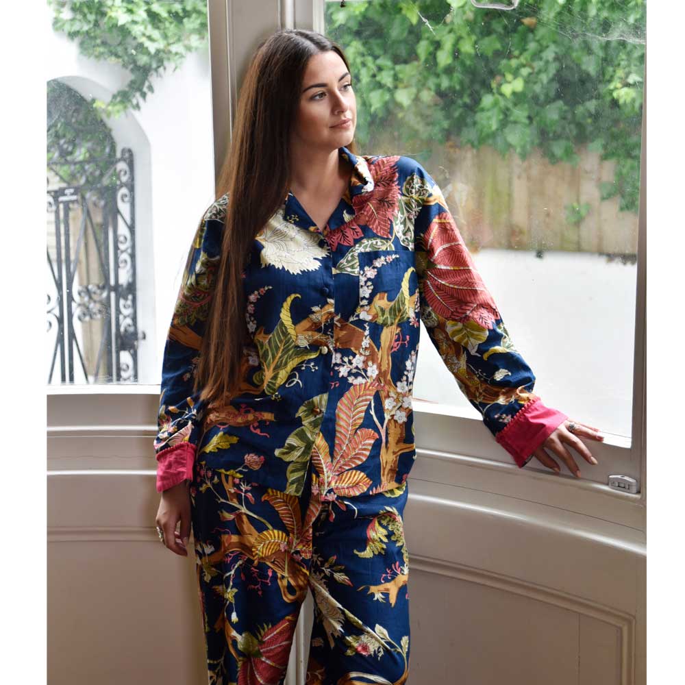 Blue Carnation Print Ladies Pyjamas
