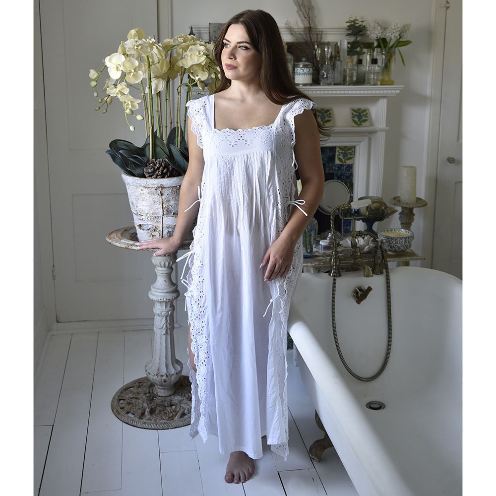Betty Womens White Sleeveless Nightdress With Side Ties
