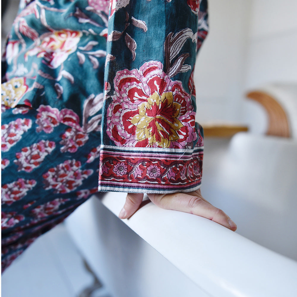 Pine Green, Red, Pink & Mustard Block Print Pyjamas