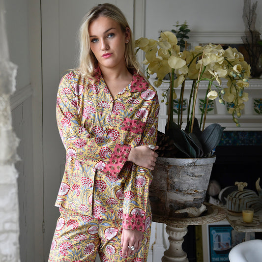 Yellow & Pink Carnation Print PyjamasYellow & Pink Carnation Print Pyjamas