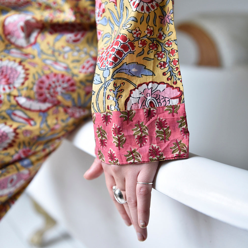 Yellow & Pink Carnation Print PyjamasYellow & Pink Carnation Print Pyjamas