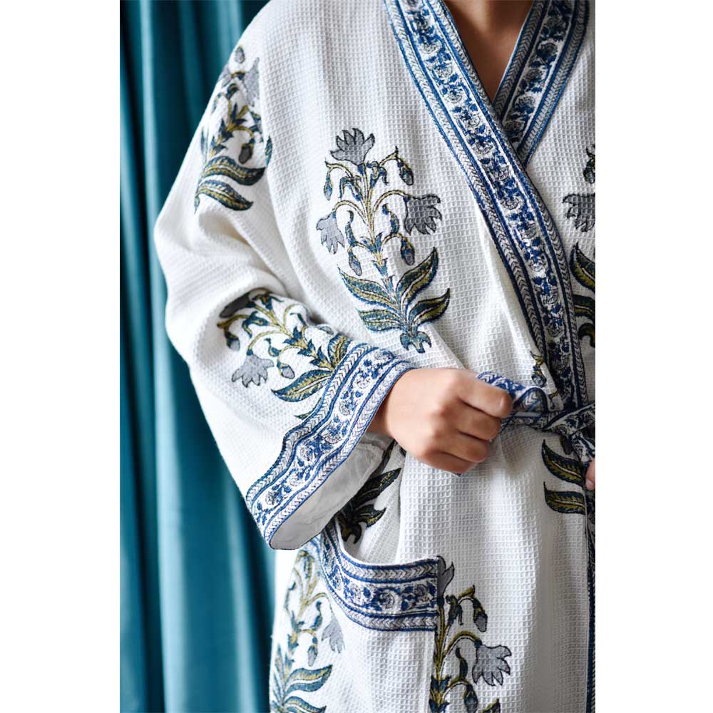 Blue Flower Waffle Dressing Gown